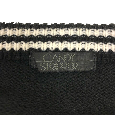キャンディストリッパー Candy Stripper セーター ニット ニットソー クルーネック ライン ロゴ刺繍 長袖 2 黒 ブラック メンズ_画像3