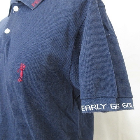 パーリーゲイツ PEARLY GATES ゴルフ ポロシャツ 半袖 刺繍 ロゴ リブ 鹿の子 綿 紺 ネイビー 0 レディース_画像6