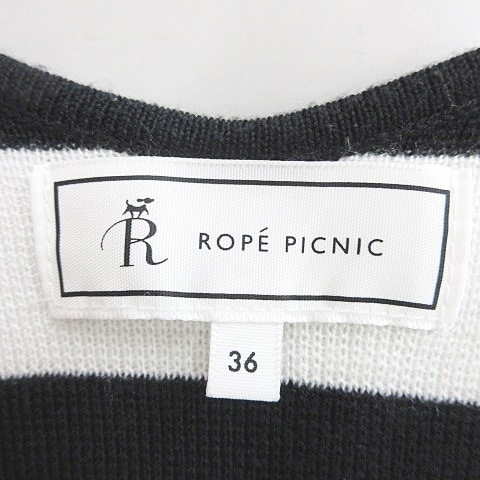 ロペピクニック ROPE Picnic ニット セーター 長袖 Vネック ドロップショルダー ボーダー 黒 白 ブラック ホワイト 36_画像3