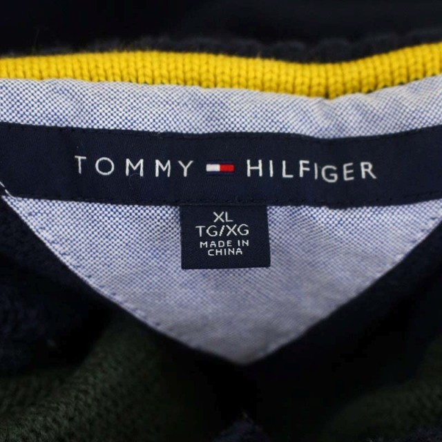 トミーヒルフィガー TOMMY HILFIGER 総柄ニット セーター ノルディック柄 長袖 XL カーキ 紺 ネイビー /DF ■OS メンズ_画像3