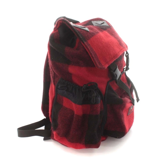 ジョンソンウーレンミルズ Johnson Woolen Mills リュックサック デイパック バックパック 巾着 フラップ ウール チェック 鞄 赤_画像3