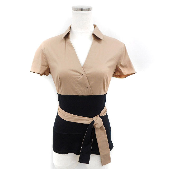  paul (pole) kaPAULE KAbai цвет рубашка блуза короткий рукав передний Cross лента 36 бежевый черный чёрный /FT49 женский 