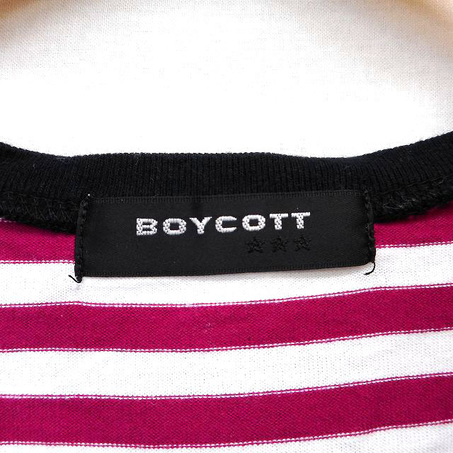 ボイコット BOYCOTT カットソー Tシャツ クルーネック コットン 綿 英字 ボーダー 半袖 2 紫 パープル /NT11 メンズ_画像3