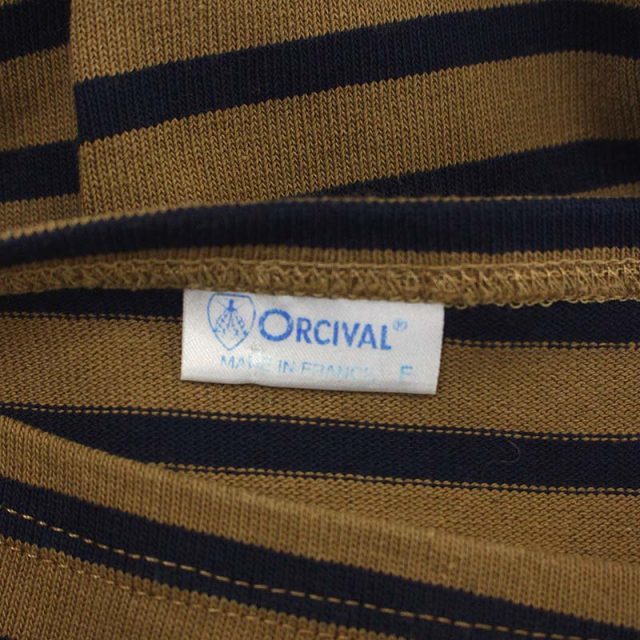 オーチバル ORCIVAL オーシバル 九分袖 ボーダーワンピース ひざ丈 F 茶 紺 ブラウン ネイビー /CM ■OS レディース_画像3