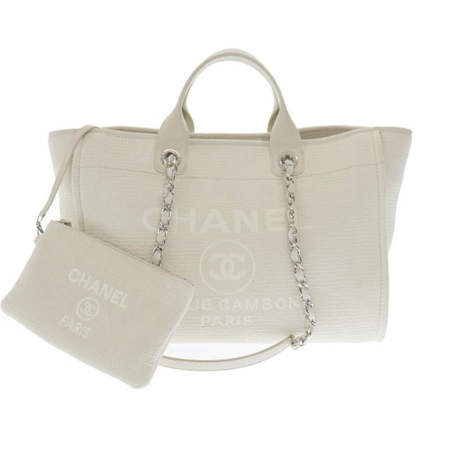 シャネル CHANEL ドーヴィル GM キャンバス レザー 2WAY チェーン トート ショルダー バッグ A66941 白 ホワイト ▲■ 230531/103 レディーの画像1