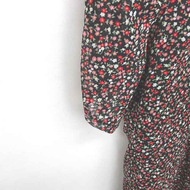  ef-de ef-de One-piece knee height floral print ound-necked sleeve .. feeling short sleeves 9 black pink black /TT16 lady's 