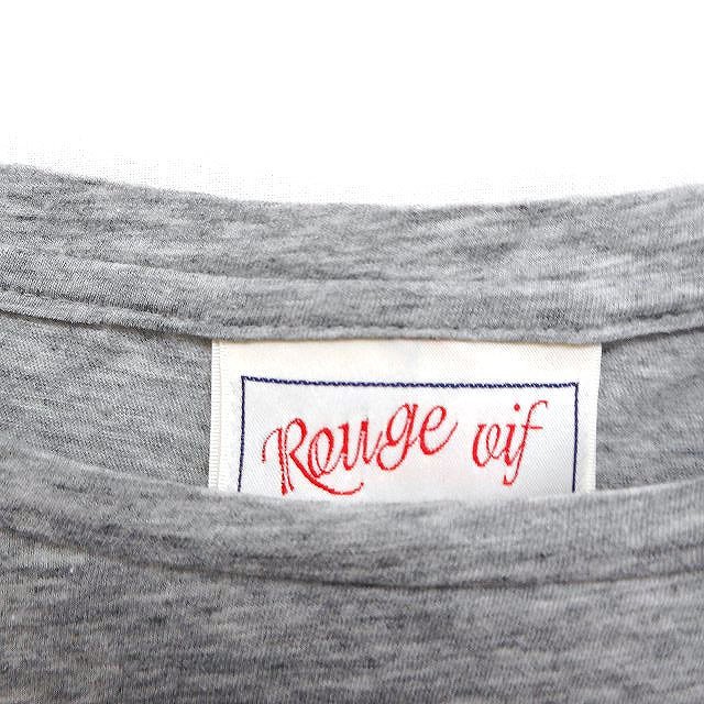  rouge vif Rouge vif print cut and sewn T-shirt French sleeve ound-necked cotton cotton gray ash /FT34 lady's 