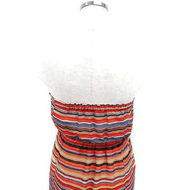  Le Ciel Bleu LE CIEL BLEU border pattern bare top One-piece Mini flair colorful F orange /FT4 lady's 