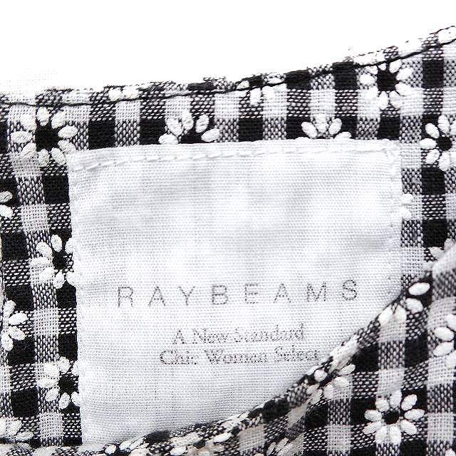 レイビームス Ray Beams クロップド丈 シャツ ブラウス ノースリーブ ギンガムチェック 花刺繍 コットン 綿 ブラック 黒 /FT29 レディース_画像3