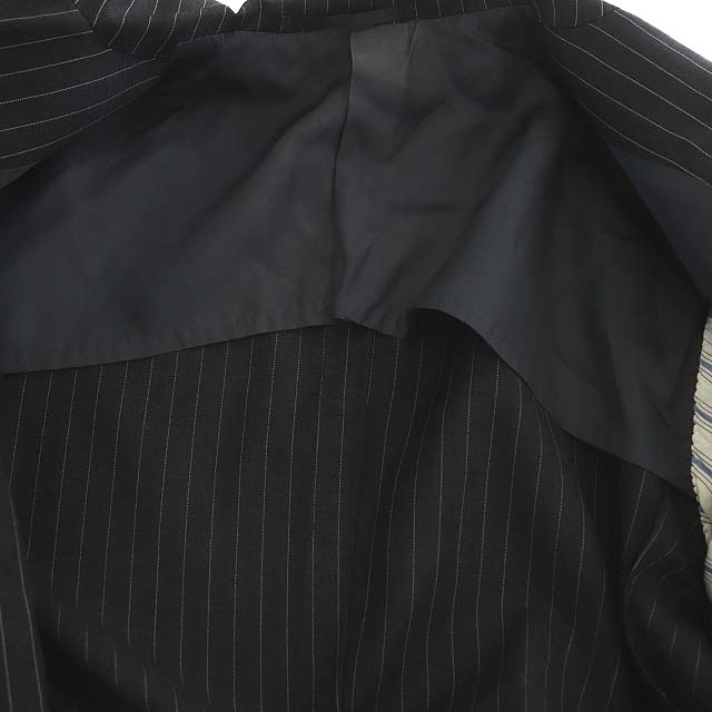 トゥモローランド TOMORROWLAND テーラードジャケット 背抜き シングル ストライプ ウール 44 黒 ブラック オフホワイト /BD ■OS_画像4