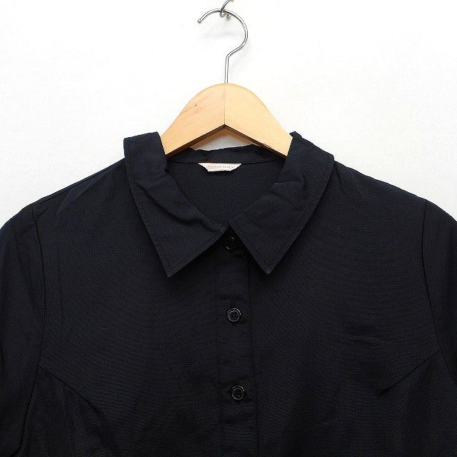 ペイトンプレイス PEYTON PLACE ポロシャツ カットソー 光沢感 シンプル 半袖 綿混 9 ブラック 黒 /HT8 レディース_画像4