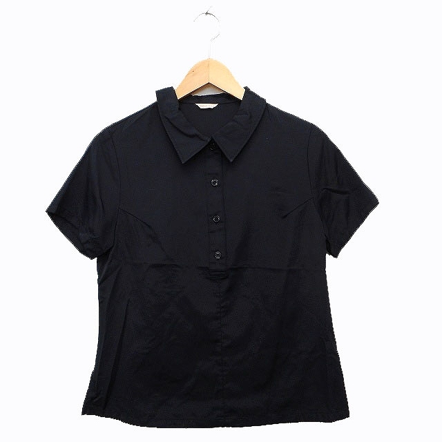 ペイトンプレイス PEYTON PLACE ポロシャツ カットソー 光沢感 シンプル 半袖 綿混 9 ブラック 黒 /HT8 レディース_画像1