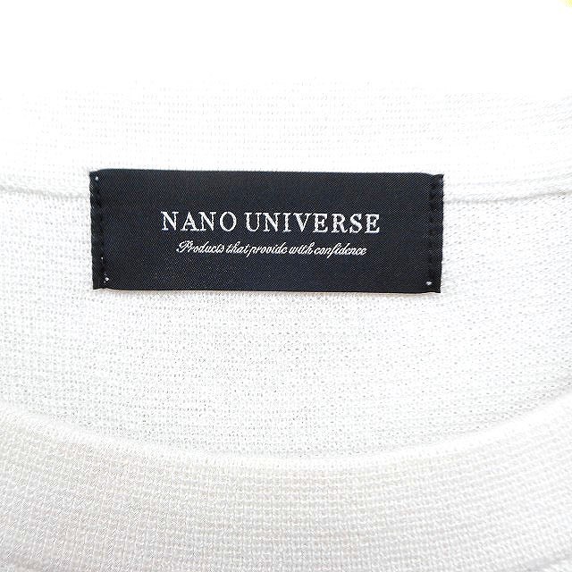 ナノユニバース nano universe ボーダー 配色 ニット セーター 半袖 クルーネック 綿混 L ホワイト 白 ネイビー 紺 /FT1 メンズ_画像3