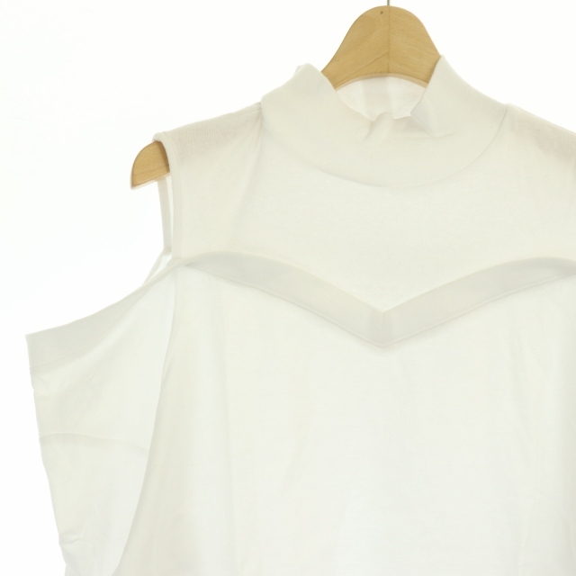  Le Ciel Bleu LE CIEL BLEU Layered Cold Shoulder Tops cut and sewn open shoulder high‐necked long sleeve 36 white white /HK #OSrete