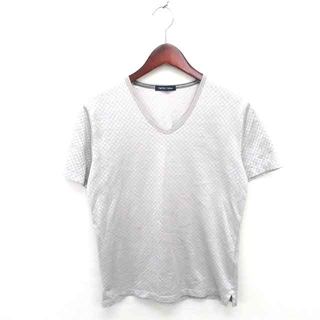 ニコルセレクション nicole selection Tシャツ カットソー チェック Vネック 半袖 46 グレー /TT2 メンズ_画像1