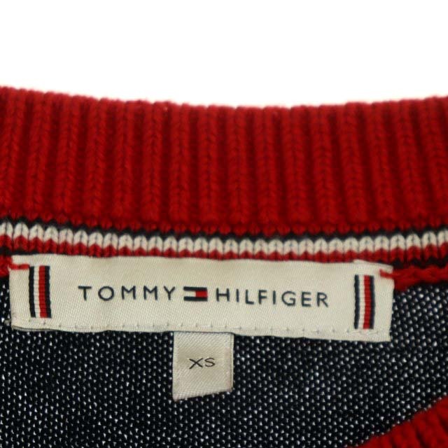 トミーヒルフィガー TOMMY HILFIGER アシンメトリーケーブル編みニット セーター 長袖 プルオーバー XS 紺 赤 白 /CM ■OS メンズ_画像3