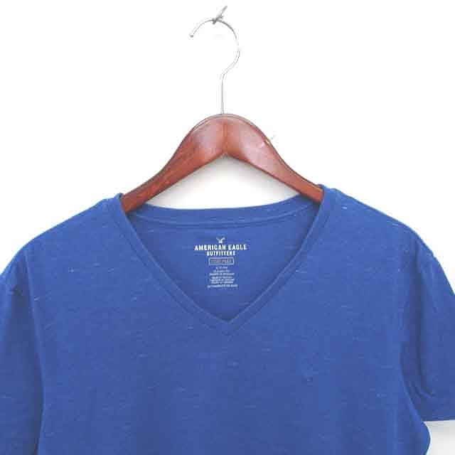 アメリカンイーグルアウトフィッターズ AMERICAN EAGLE OUTFITTERS Tシャツ カットソー Vネック ロゴ刺繍 半袖 S 青 /TT4_画像4