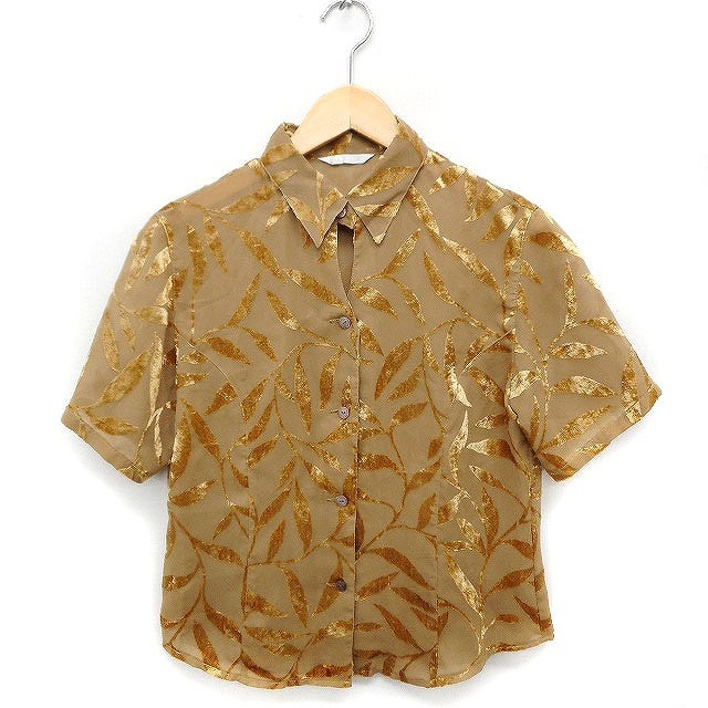 ko Rudy aCORDIERsia- shirt blouse short sleeves leaf pattern .. feeling 40 light brown light brown /FT22 lady's 