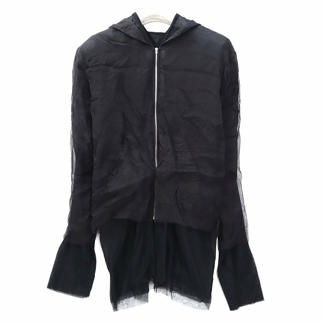 未使用品 メゾンマルジェラ Maison Margiela SILK TULLE HOODED JACKET S30AM0537 シアー カットオフ ロングパーカー ブラック 44