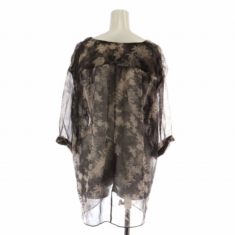 3.1 Philip rim 3.1 phillip lim shirt blouse 7 minute sleeve total pattern sia- see-through silk silk 0 XS gray beige /NW27