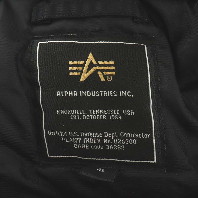 アルファ ALPHA INDUSTRIES インダストリーズ フライトジャケット 中綿 フード ファー 大きいサイズ アウター 4L 黒_画像3