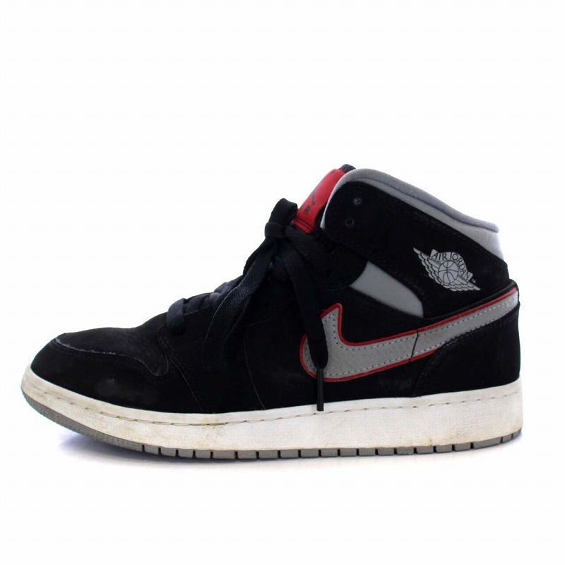 ナイキ NIKE AIR JORDAN 1 MID BLACK PARTICLE GREY GYM RED (GS) エアジョーダン1 ミッド スニーカー US6Y 24cm 554725-060_画像1