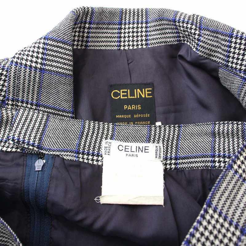 セリーヌ CELINE スーツ セットアップ 上下 テーラードジャケット タイトスカート チェック 42 L グレー /KH ■EC レディース_画像6