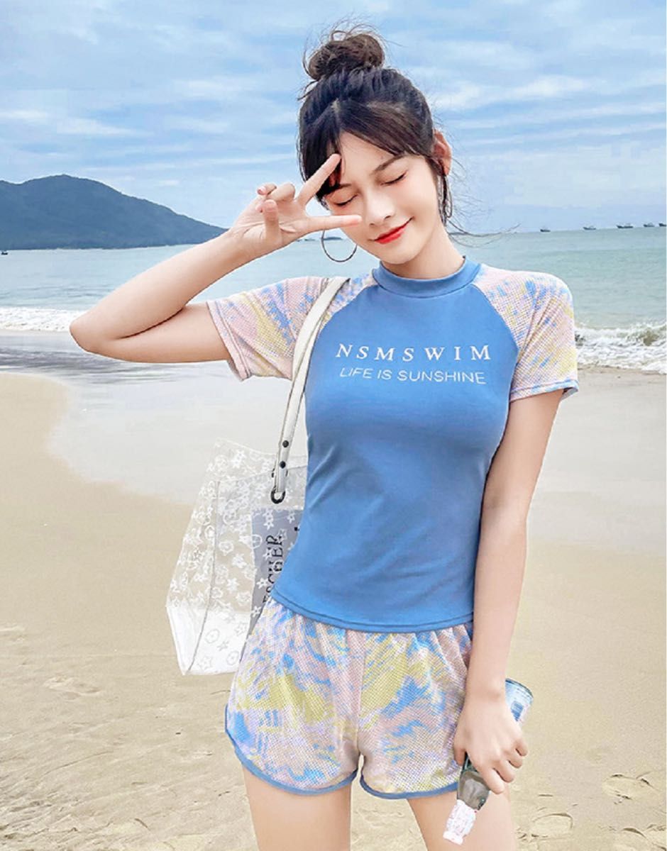 フィットネス水着 レディース  体型カバー フリル スカート リボン 日焼け対策 夏服 女性用 Tシャツ