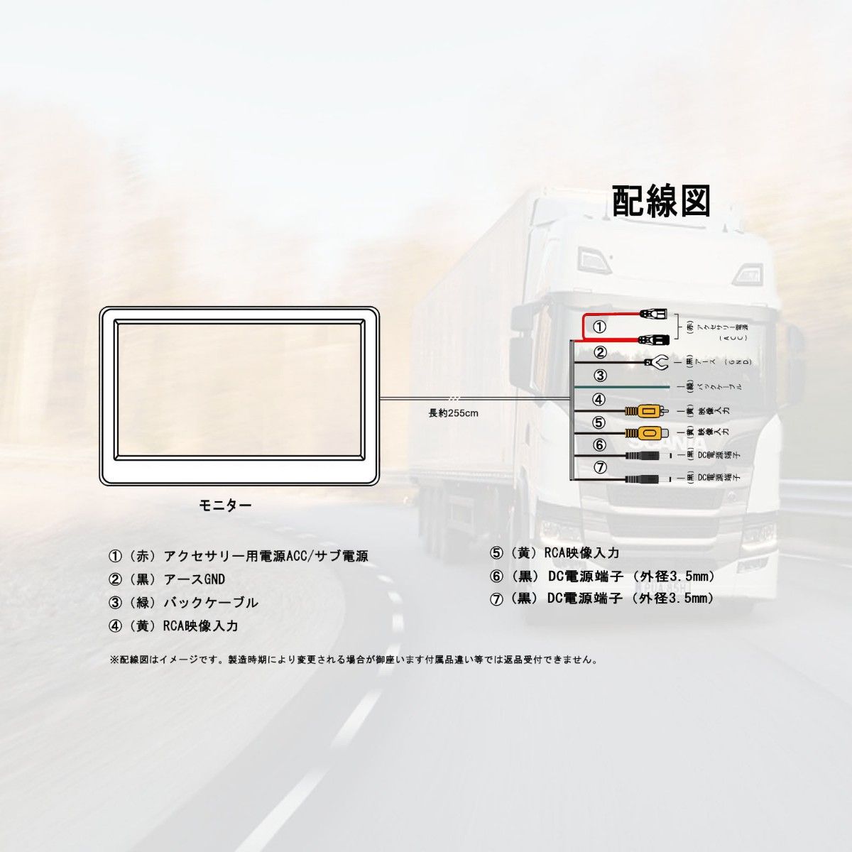 7インチ液晶モニター ディスプレイ小型モニター バックカメラ付き 12V/24V