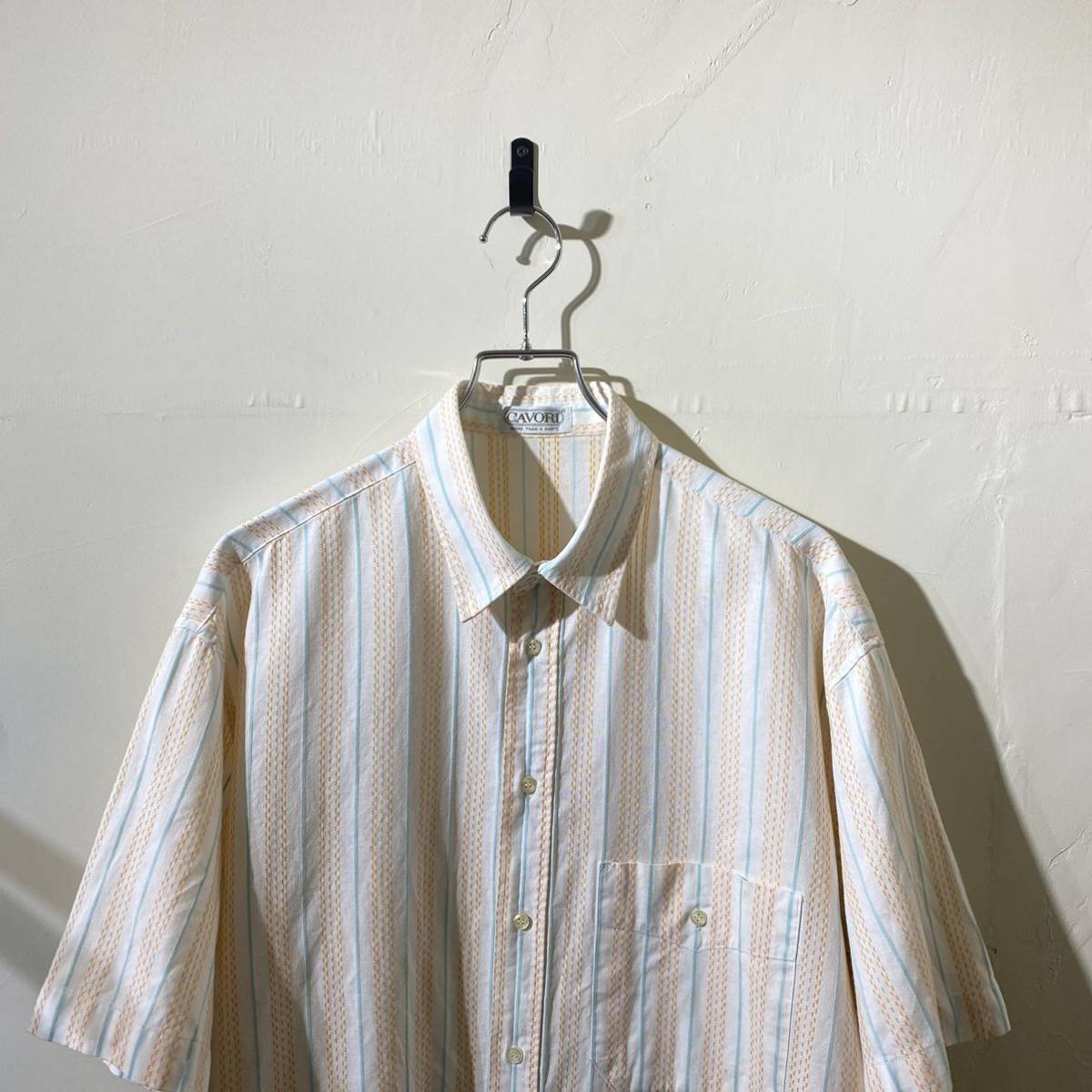 vintage euro cotton stripe design shirt ヨーロッパ古着 ビンテージ 半袖シャツ ストライプシャツ コットンシャツ 80s 90s_画像3