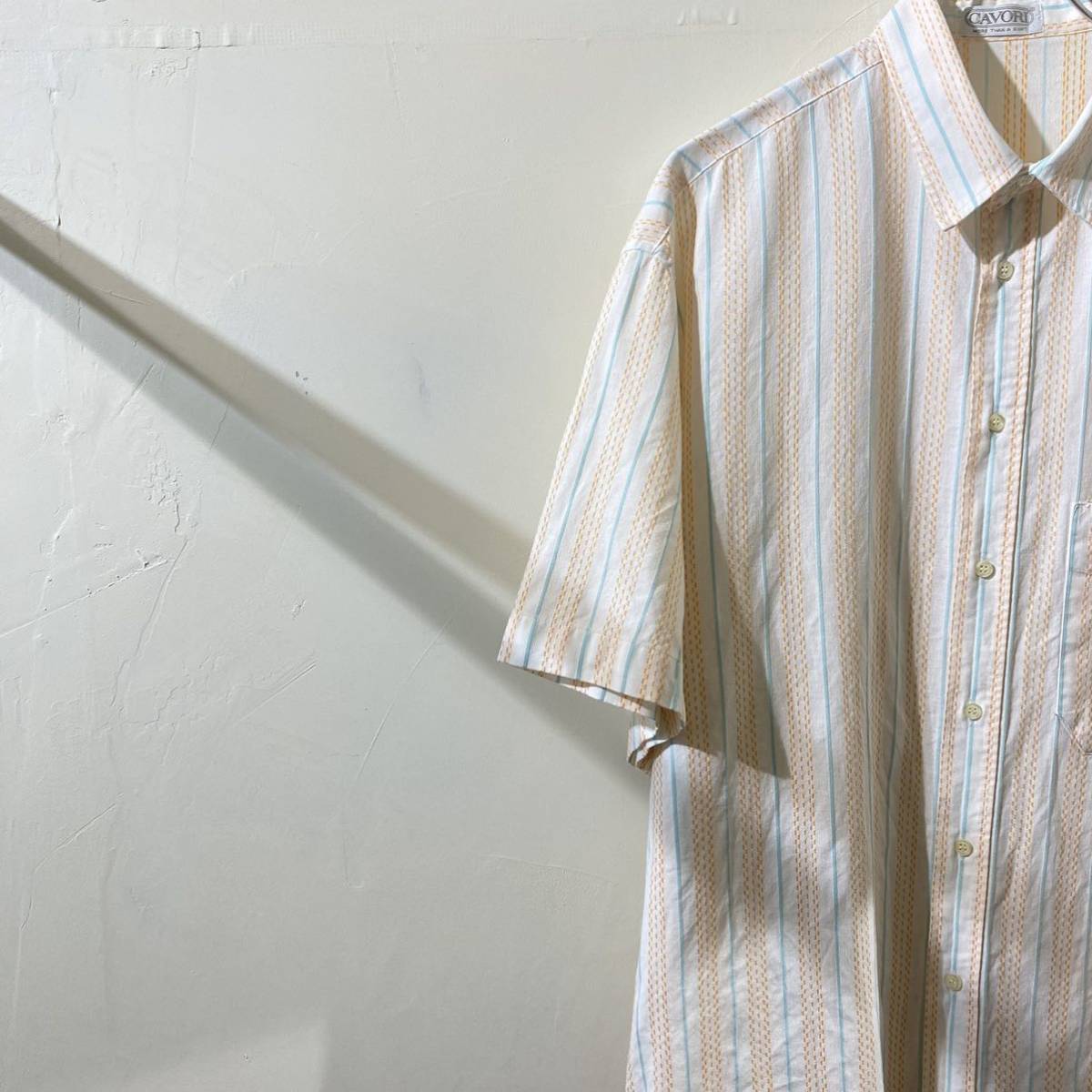 vintage euro cotton stripe design shirt ヨーロッパ古着 ビンテージ 半袖シャツ ストライプシャツ コットンシャツ 80s 90s_画像4