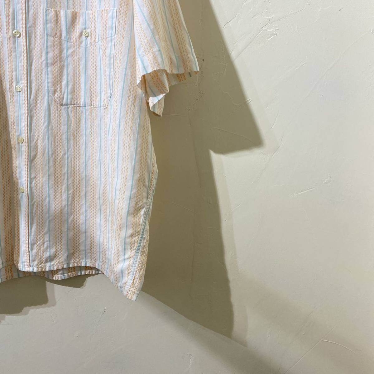 vintage euro cotton stripe design shirt ヨーロッパ古着 ビンテージ 半袖シャツ ストライプシャツ コットンシャツ 80s 90s_画像7