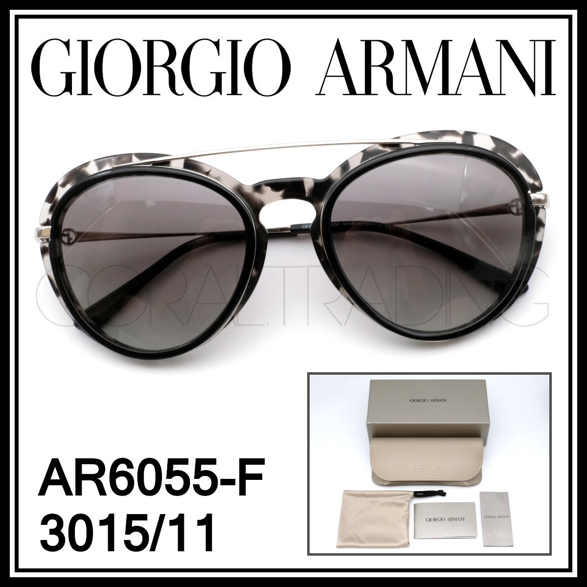 23350★新品本物！GIORGIO ARMANI AR6055-F 3015/11 グレーべっ甲柄/シルバー ジョルジオアルマーニ サングラス レディース メンズ