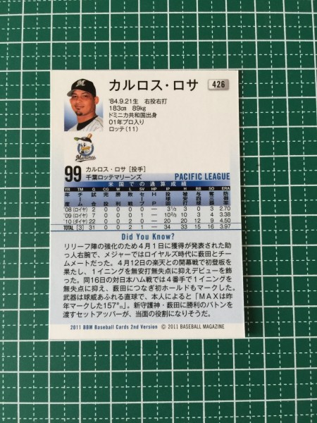  prompt decision only!*BBM 2011 year Professional Baseball 2011BBM base Ball Card 2nd VERSION #426karu Roth *rosa[ Chiba Lotte Marines ]11* including in a package possibility!