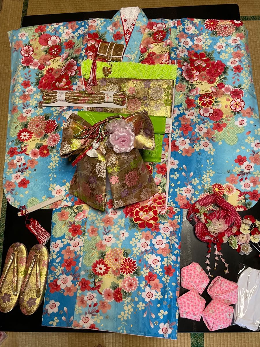 新品未使用 七五三 7歳着物お祝い着 四つ身 草履バック 作り帯 はこ