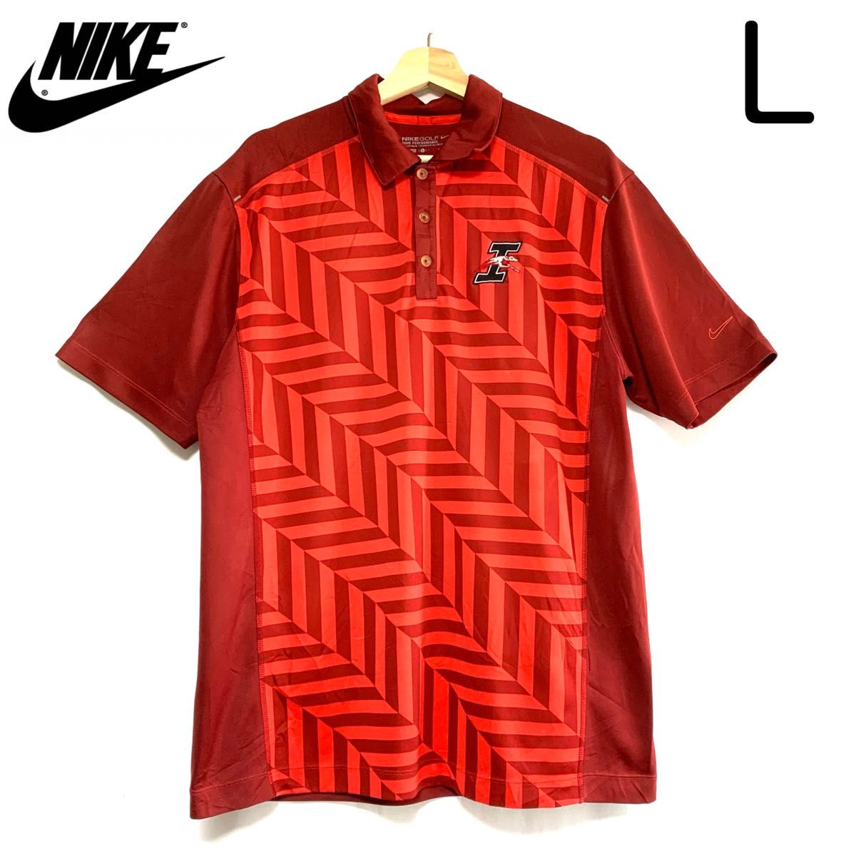 輸入古着 Nike Golf ナイキゴルフ ポロシャツ 総柄 幾何学模様 ロゴ刺繍