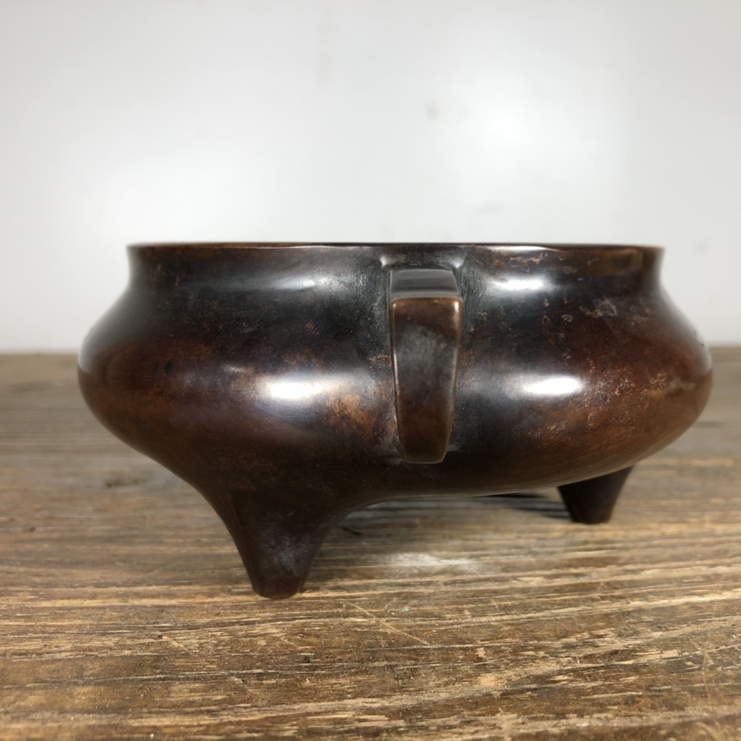 ◇旧蔵◇古美術中国古玩大明古銅製紫銅塗金三足龍紋双耳香炉時代物AT17