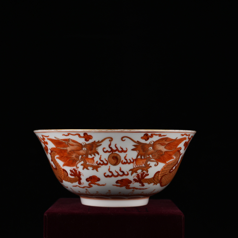 受注生産品】 ◇旧蔵◇古美術 中国古玩 大清乾隆年製款 礬紅 描金 双龍