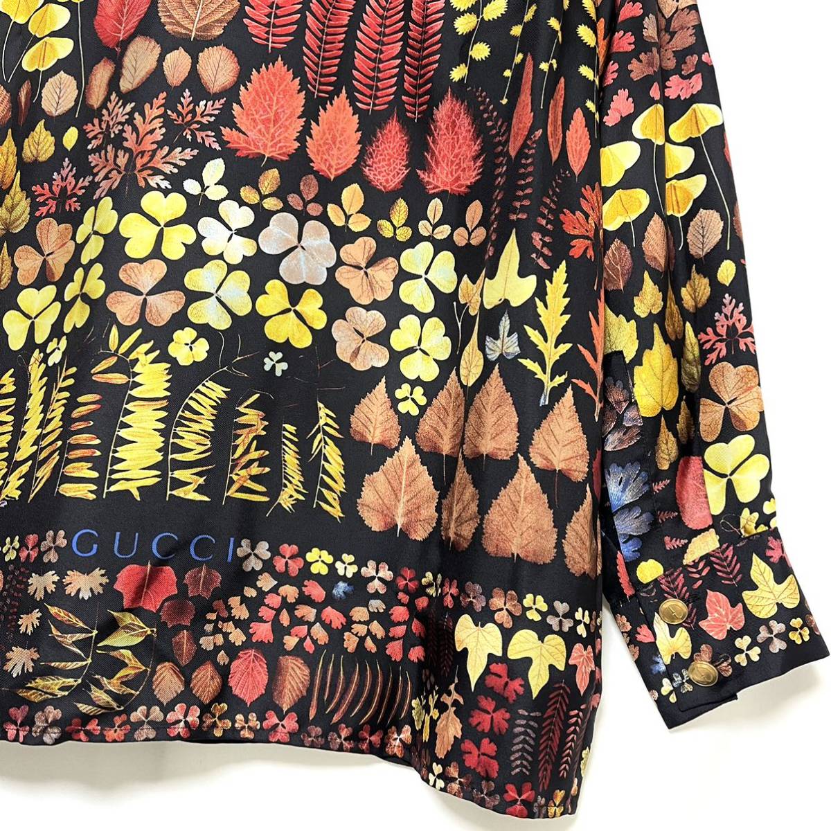 GUCCI グッチ シルク100% シャツ イタリア製 落ち葉 枯葉 葉っぱ GUCCI グッチ シルク100% シャツ イタリア製 落ち葉 枯葉 葉っぱ