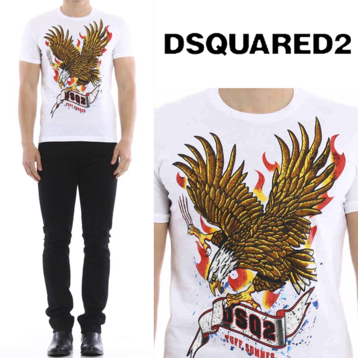 DSQUARED2 ディースクエアード Eagle printed t-shirt イーグルプリント Tシャツ メンズ コットン イタリア製　M ホワイト　白色