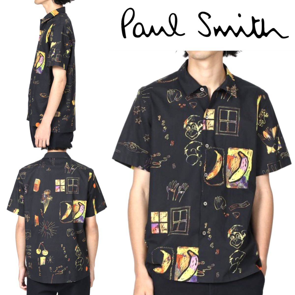 PS Paul Smith ポールスミス Dreamer プリント 半袖 シャツ コットン 日本製　メンズ 21SS ブラック　S