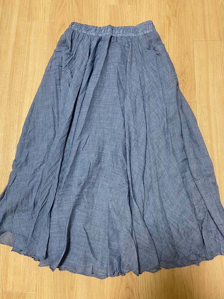 フレアロングスカート★ロング　新品　L  95cm  インディゴブルー　 ロングスカート