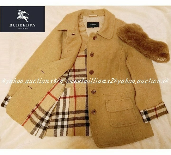 希少 】 BURBERRY LONDON ファー コート ウール カシミヤ ノバチェック