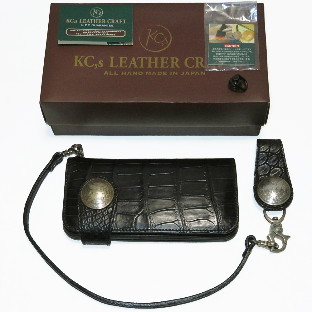 KC'S Leather Craft アリゾナ クロコダイル ライダースウォレット 新古B品 定価80,000円位 ケーシーズ ケイシイズ ワニ革