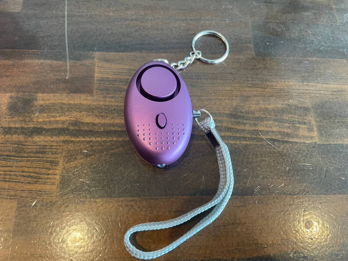 [5 piece set free shipping!!] large volume personal alarm purple 130db LED light attaching security child knapsack woman crime prevention measures alarm life waterproof 