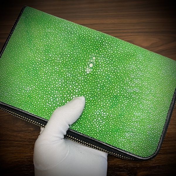 圧倒的な収納力 スティングレイ ダブルジッパー ウォレット ガルーシャ メンズ財布 特大サイズ ダブルジップ ダブルファスナー グリーン 緑