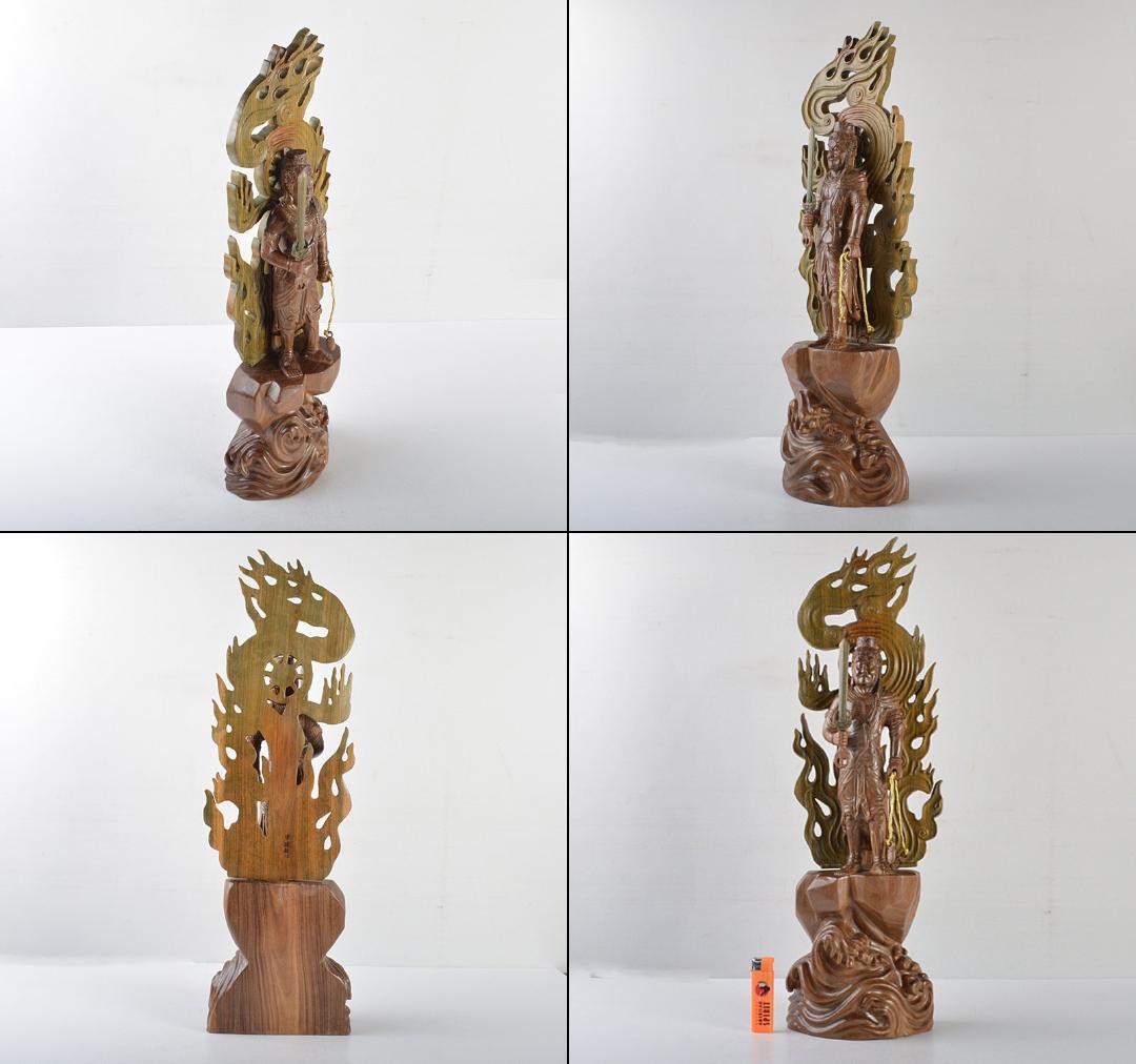 超安い品質 仏教美術 中国工芸美術師 李健敏作 香木 緑檀彫刻 不動明王