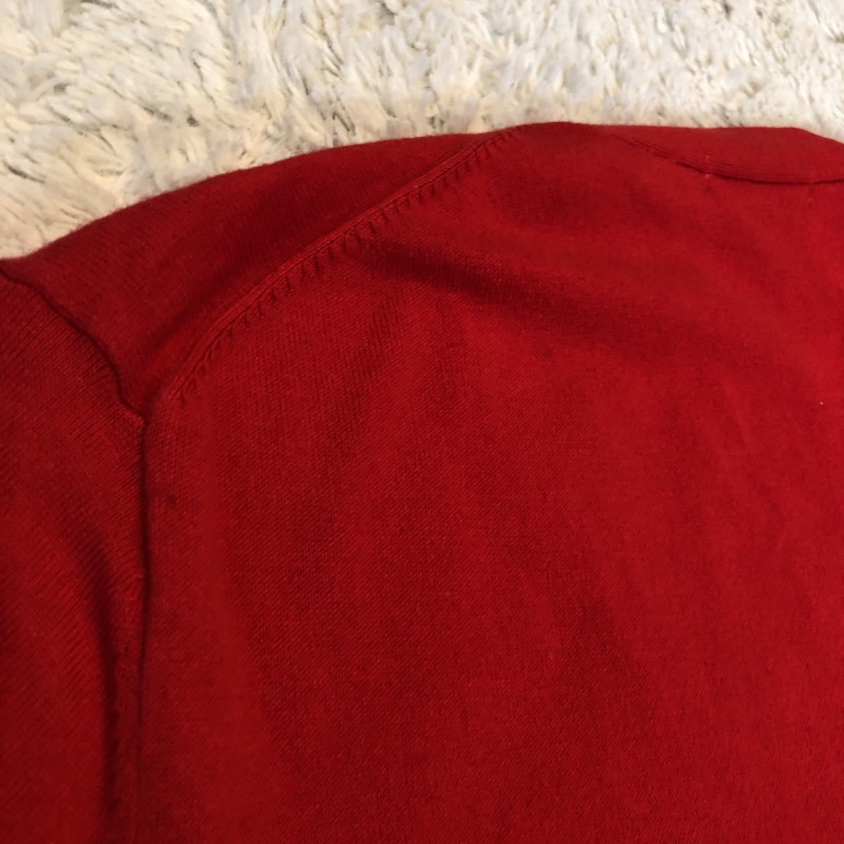 【ユニクロ メンズ】赤　Vネック長袖カーディガン 薄手セーター M_画像9