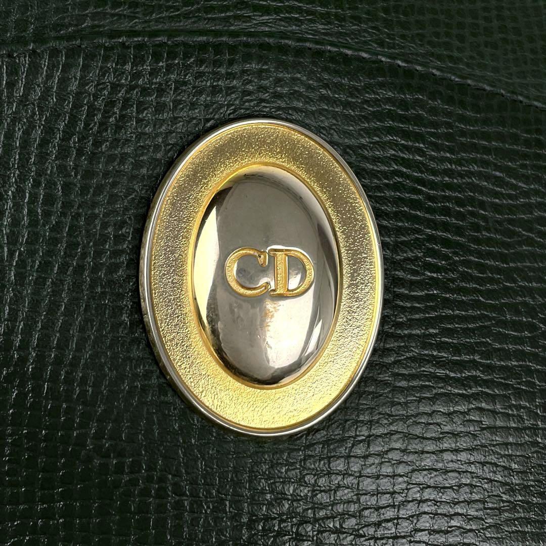 【極美品】Christian Dior ディオール ショルダーバッグ 肩掛け トートバッグ CD ゴールド金具 オーバル 希少色 シボ革 レザー 緑  グリーン