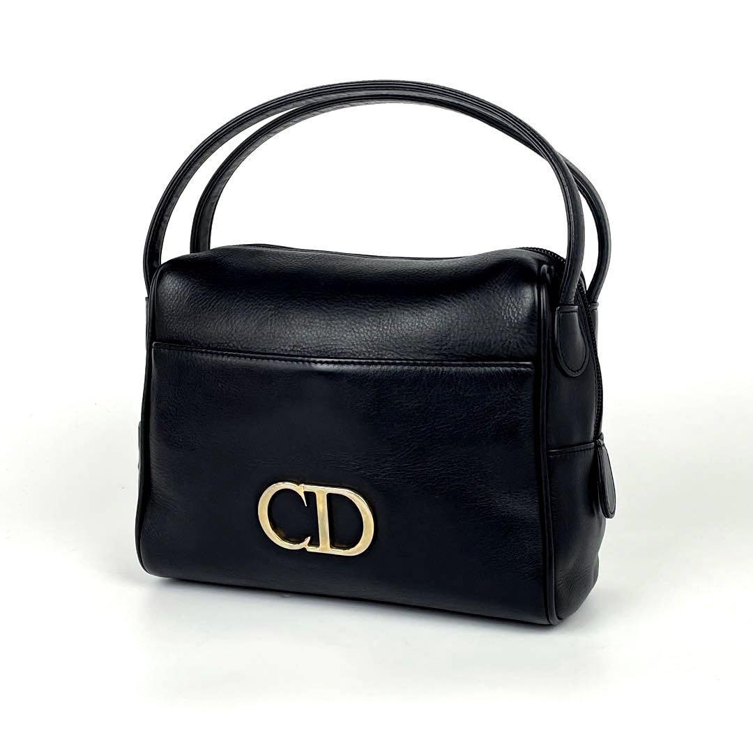【極美品】Christian Dior ディオール ハンドバッグ CD ゴールド金具 ミニボストン CD金具 バニティ ミニバッグ オールレザー 黒  ブラック
